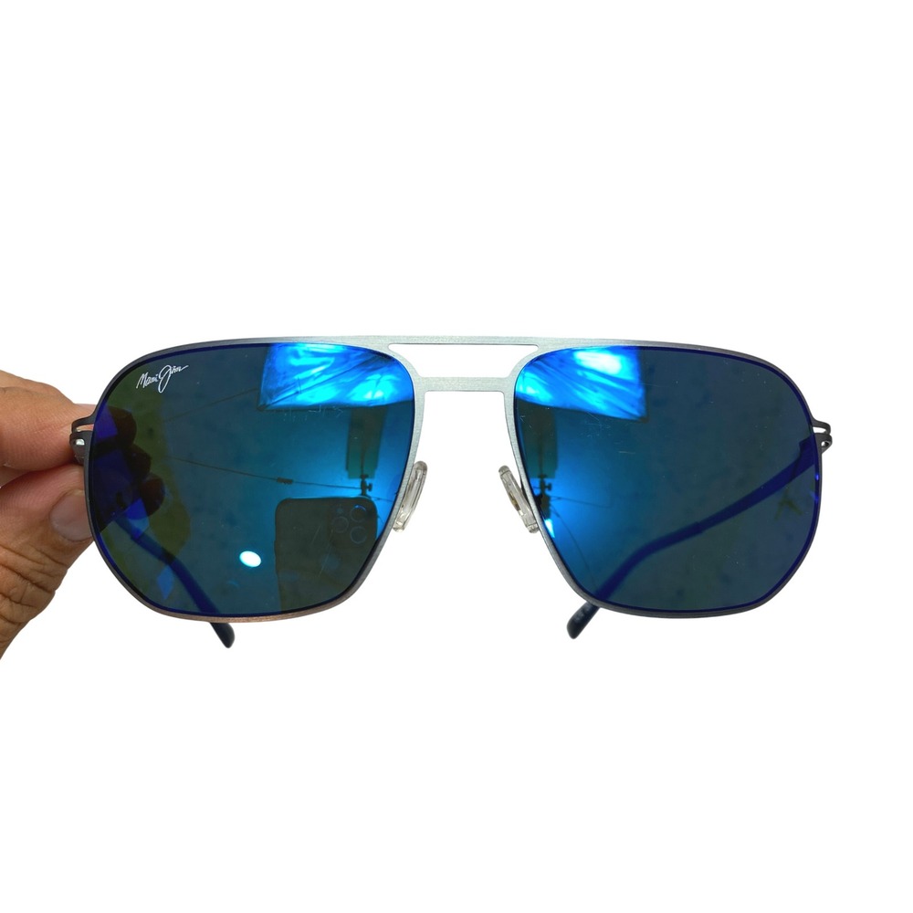 Maui Jim MJ0605S 002 Sunglasses Shark's Cove 55mm Silver Blue Polarized